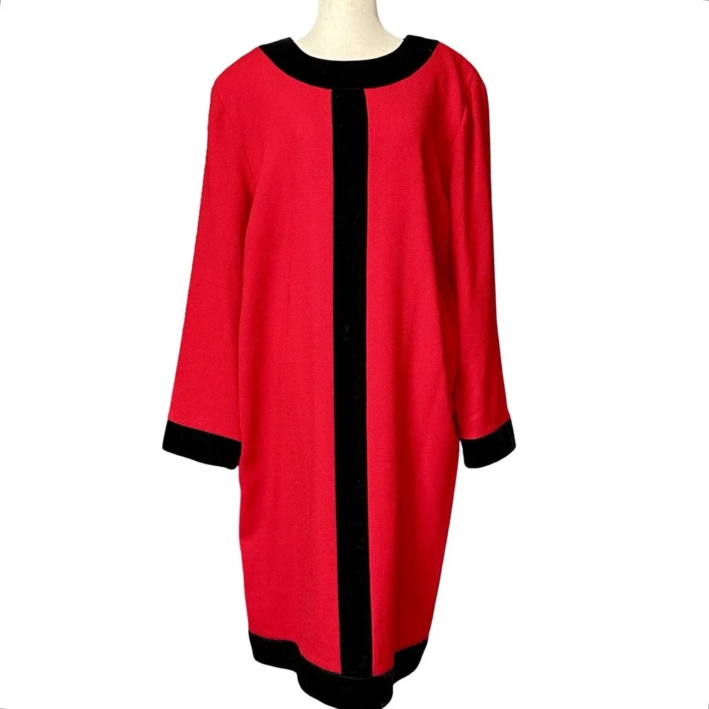 Evan Picone Vtg 90s Does 60s Dress Plus Size 20W Red Holiday Wool Velvet USA - Picture 4 of 12